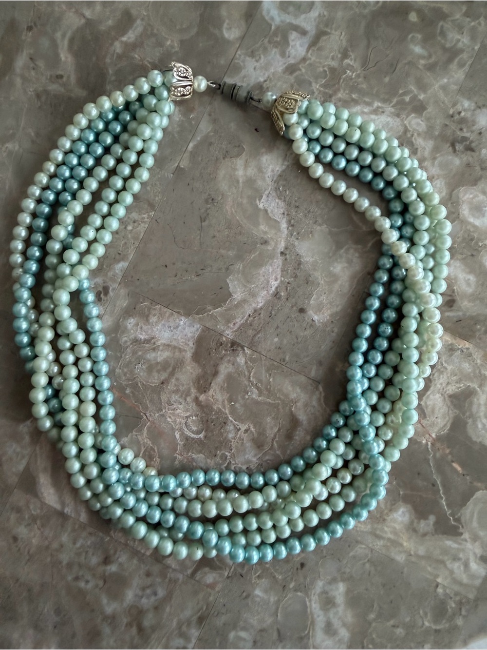 Vintage Multi-Strand Aqua and Pale Green Bead Necklace